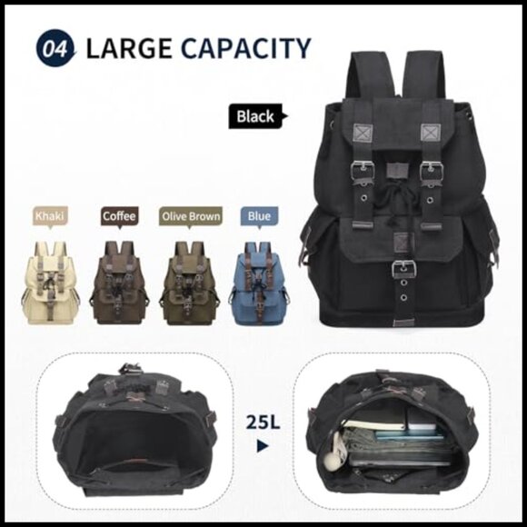 Vintage Canvas Backpack Durable Casual Daypack Large Capacity Travel Rucksack